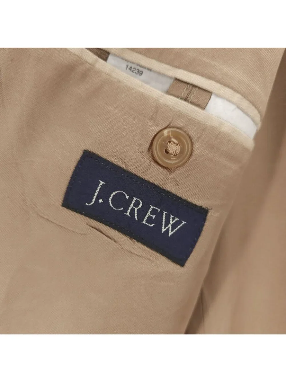 J CREW Vintage Men's 100% Linen Blazer 3 Button Tan Beige MADE IN USA Size 44R